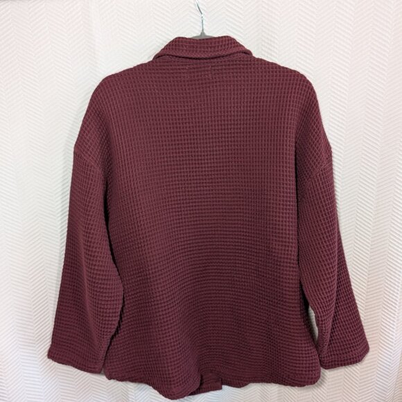 PAPER LABEL Oversized Waffle Button Down Shirt Burgundy Cotton Size Large - Picture 10 of 13